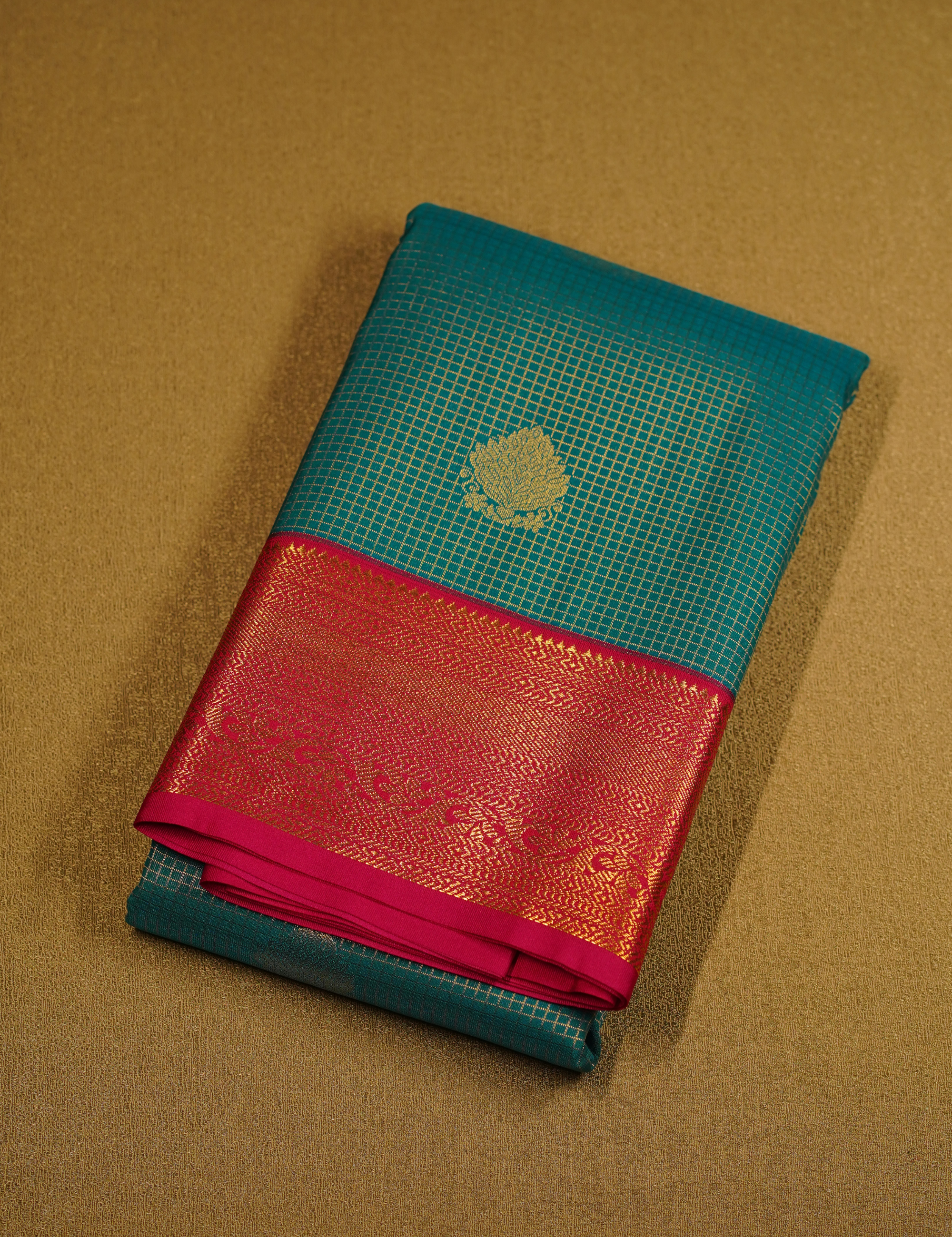 Teal Blue Soft Semi Silk Kanjivaram Saree with Rose Zari Border