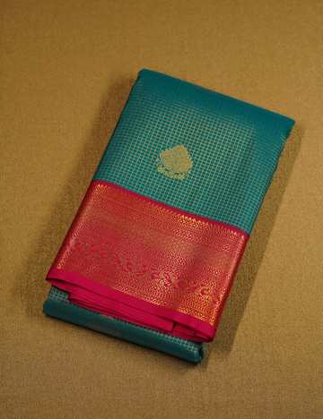 Teal Blue Soft Semi Silk Kanjivaram Saree with Rose Zari Border