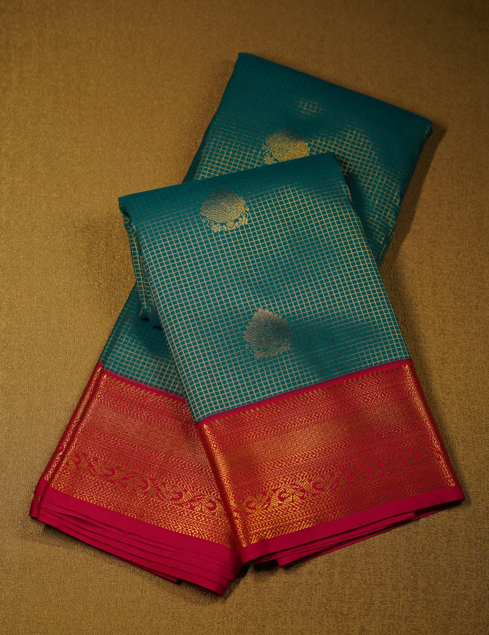 Teal Blue Soft Semi Silk Kanjivaram Saree with Rose Zari Border