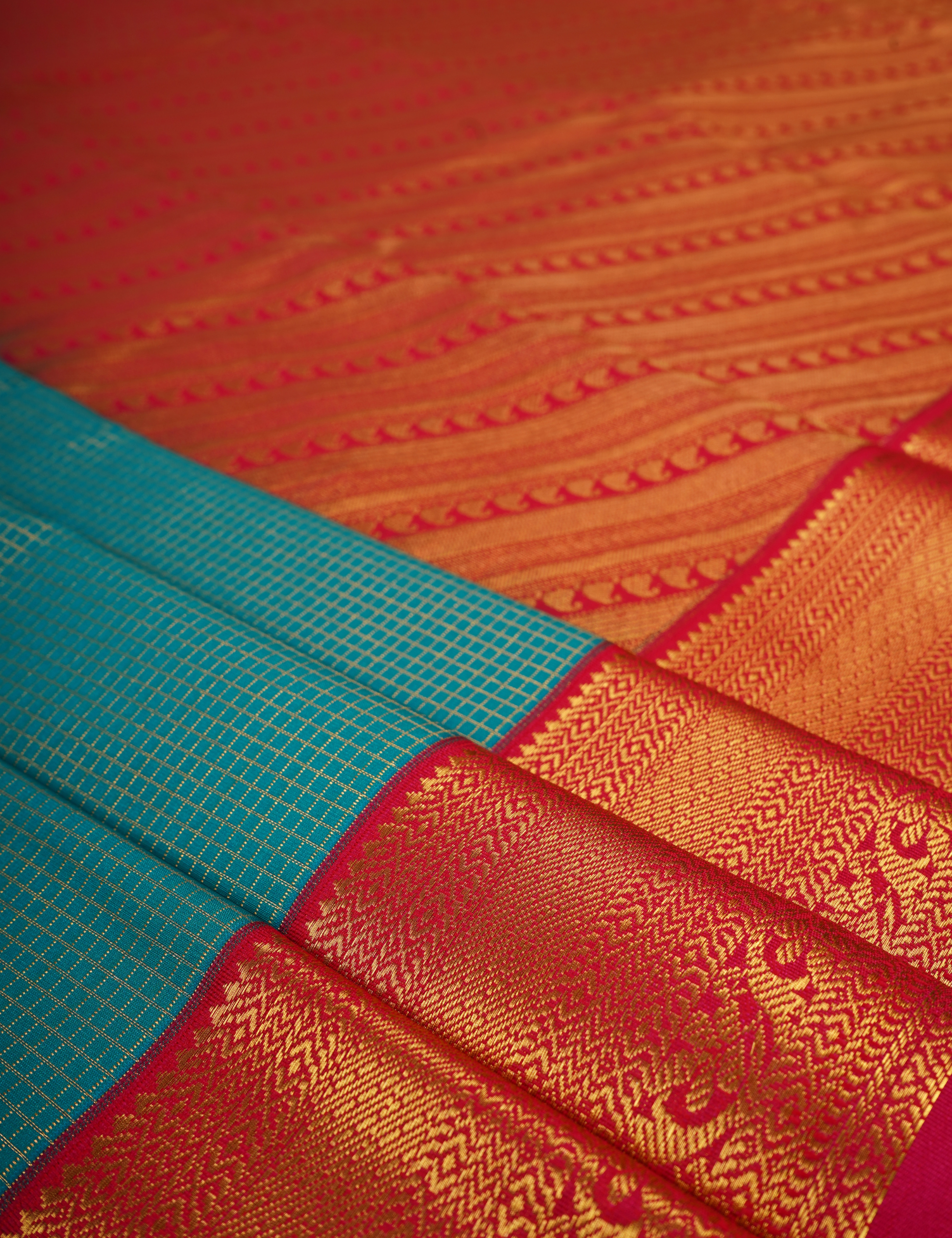 Teal Blue Soft Semi Silk Kanjivaram Saree with Rose Zari Border