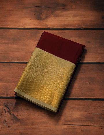 Maroon Soft Semi Silk Kanjivaram Saree with Rich Half White Korvai Zari Border