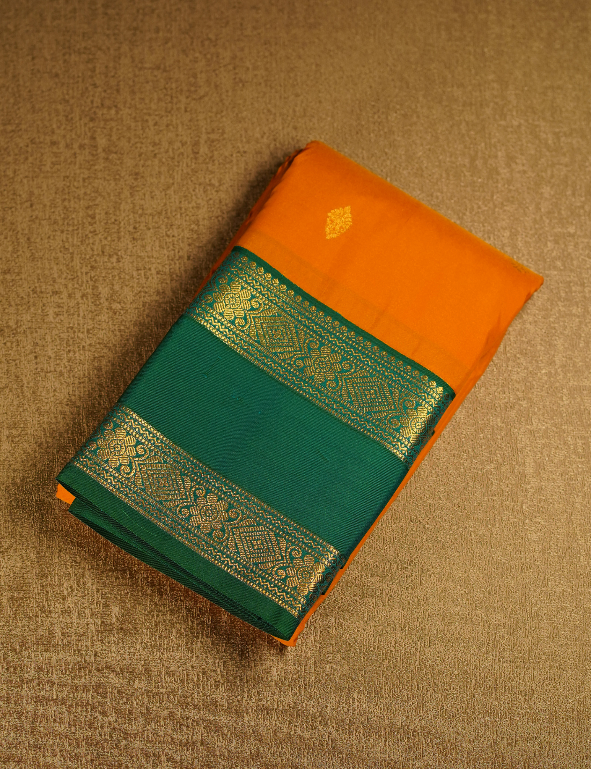 Vibrant Yellow Soft Semi Silk Kanjivaram Saree with Peacock Green Zari Border