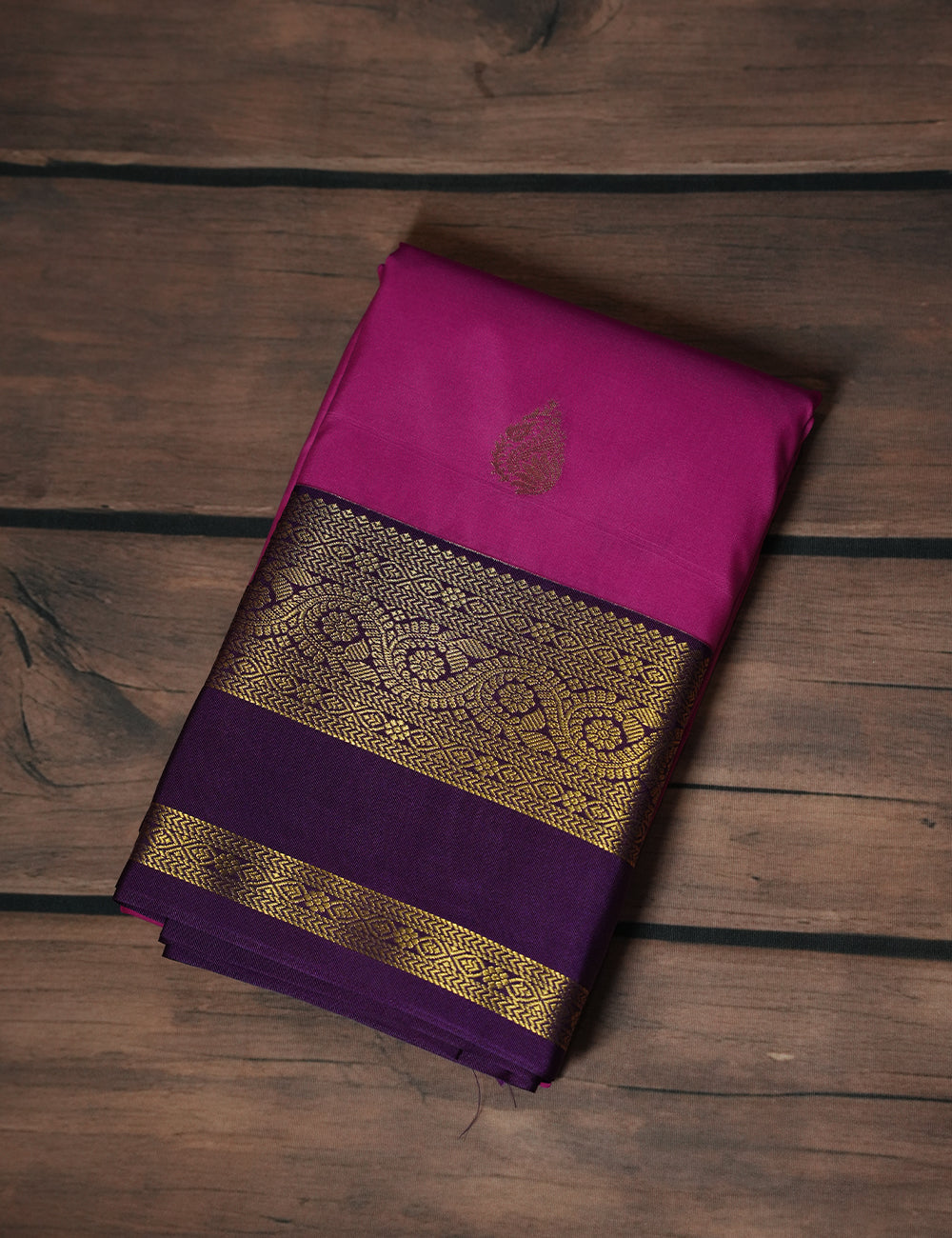 Rose Soft Semi Silk Kanjivaram Saree with Purple Korvai Zari Border