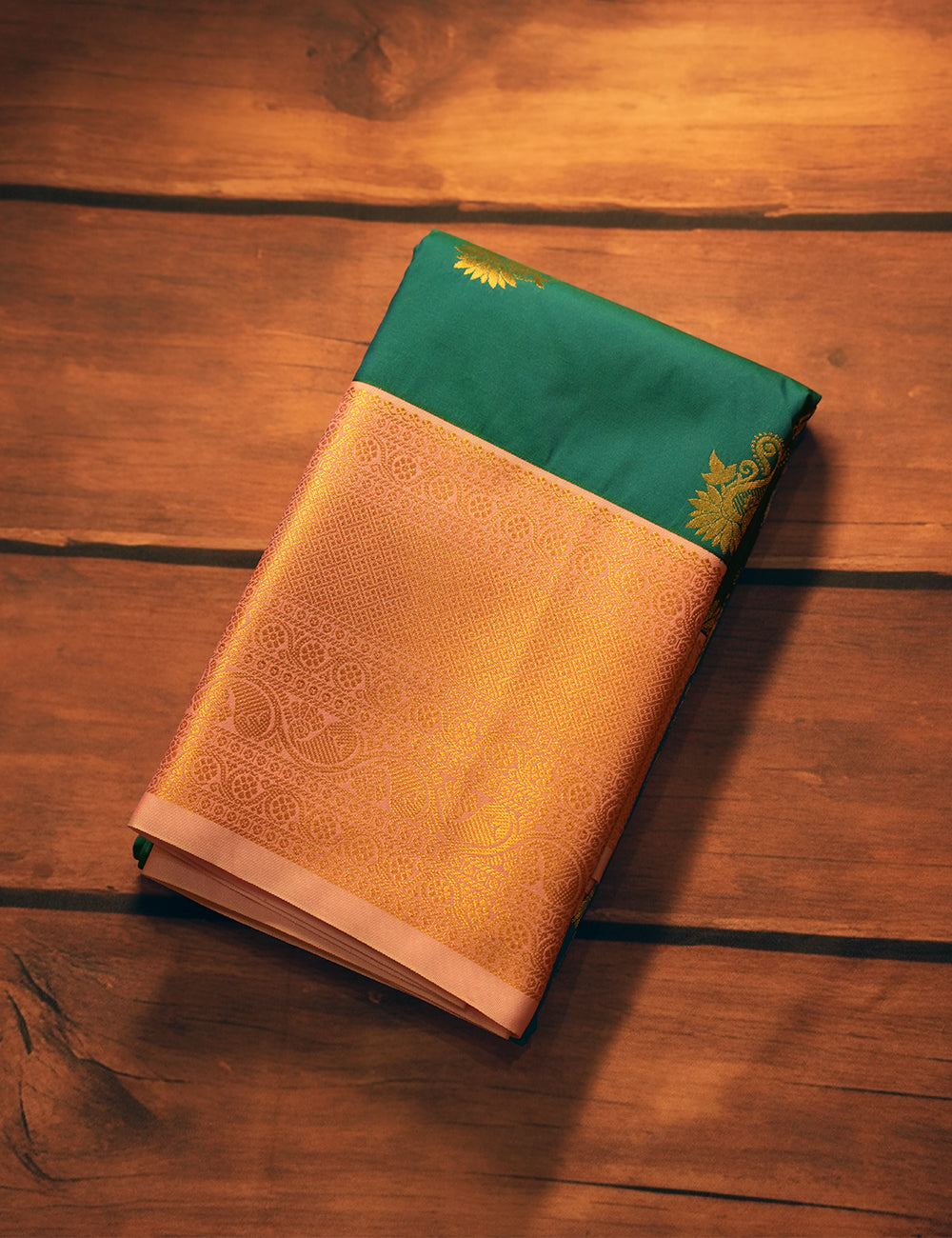 Teal Green Soft Semi Silk Kanjivaram Saree with Elegant Rose Korvai Zari Border