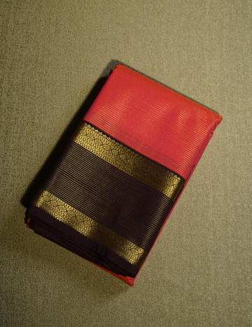 Crimson Red Soft Semi Silk Kanjivaram Saree with Brown Rette Pettu Border
