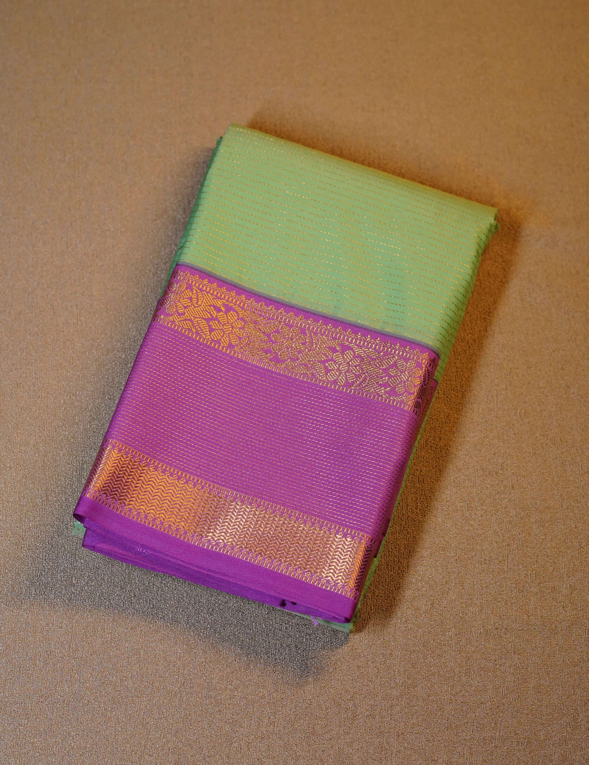 Sea Green Soft Semi Silk Kanjivaram with Lavender Retta Pettu Zari Border