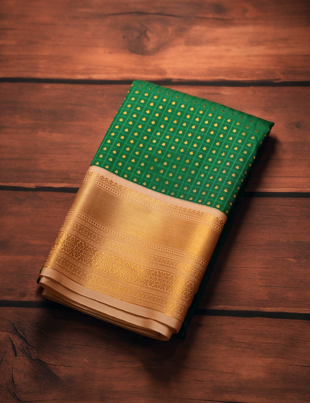 Emerald Green Soft Semi Silk Kanjivaram Saree with Pastel Pink Korvai Zari Border