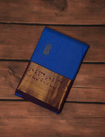 Royal Blue Soft Semi Silk Kanjivaram Saree with Plum Blue Korvai Zari Border