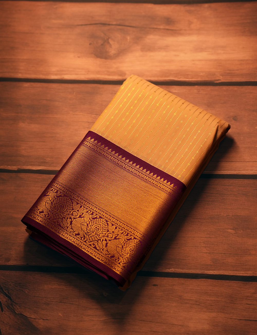 Peach Soft Semi Silk Kanjivaram Saree with Wine Korvai Zari Border