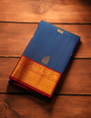 Royal Blue Soft Semi Silk Kanjivaram Saree with Rich Red Korvai Zari Border