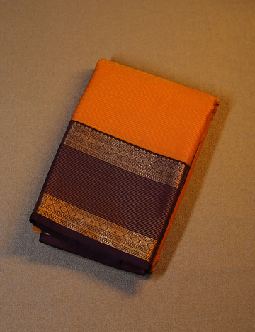 Mustard Yellow Soft Semi Silk Kanjivaram Saree with Brown Rette Pettu Zari Border
