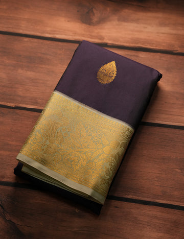 Royal Plum Blue Soft Semi Silk Kanjivaram Saree with Rich Half White Korvai Zari Border