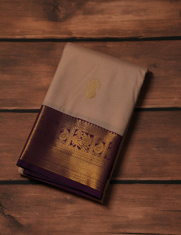 Elegant Beige Soft Semi Silk Kanjivaram Saree with Royal Purple Zari Border