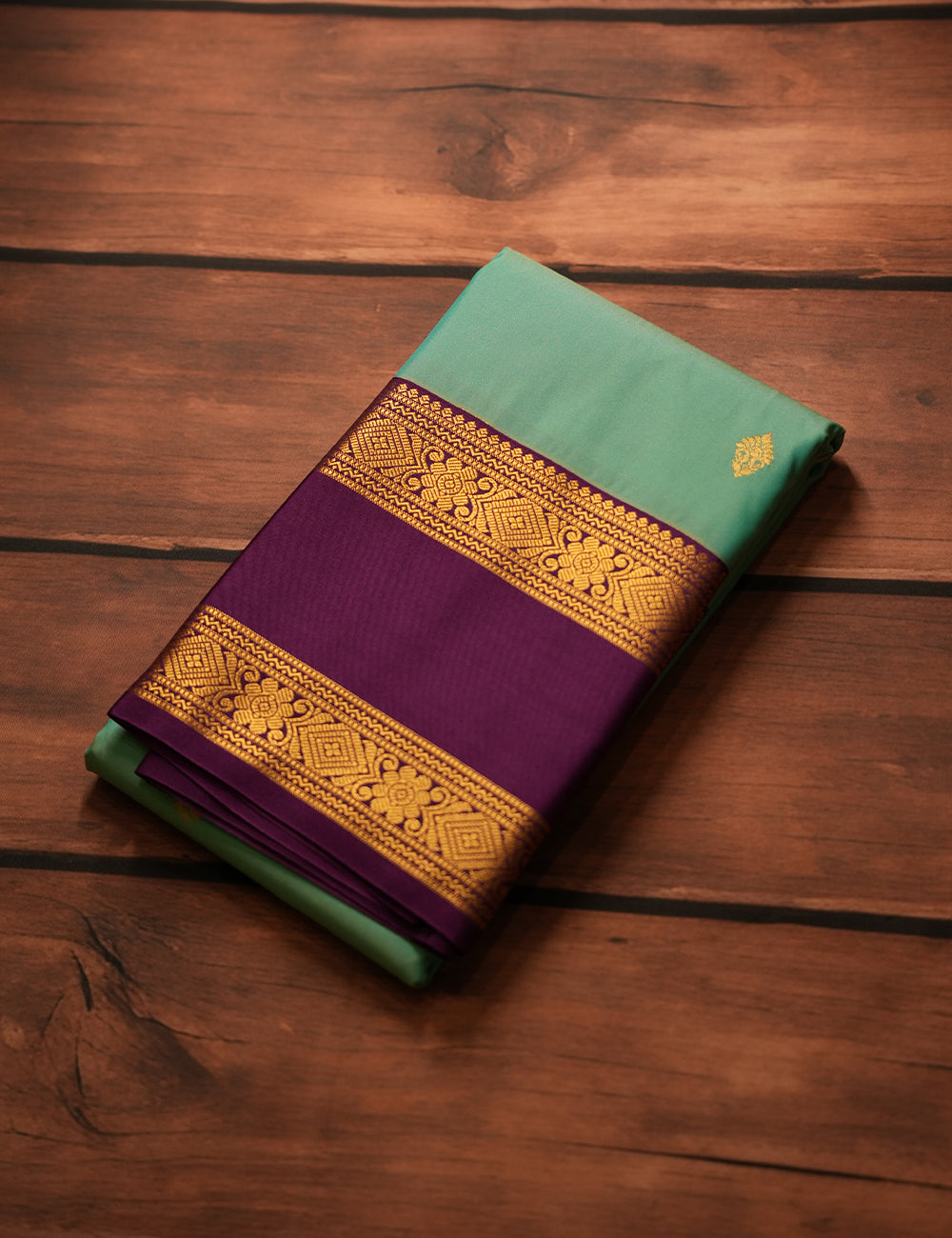 Sea Green Semi Silk Soft Kanjivaram Saree with Royal Purple Retta Pettu Border