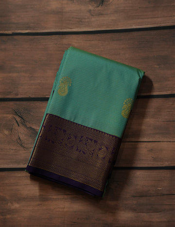 Sea Green Soft Semi Silk Kanjivaram Saree with Rich Purple Korvai Zari Border