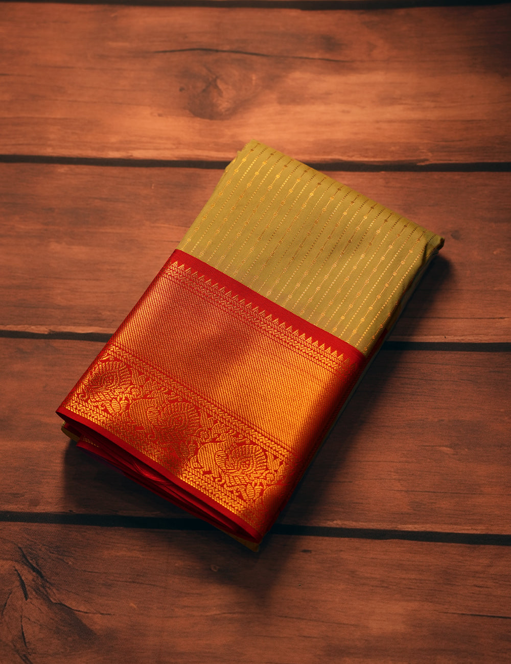 Cardamom Green Soft Semi Silk Kanjivaram Saree with Rich Red Korvai Zari Border