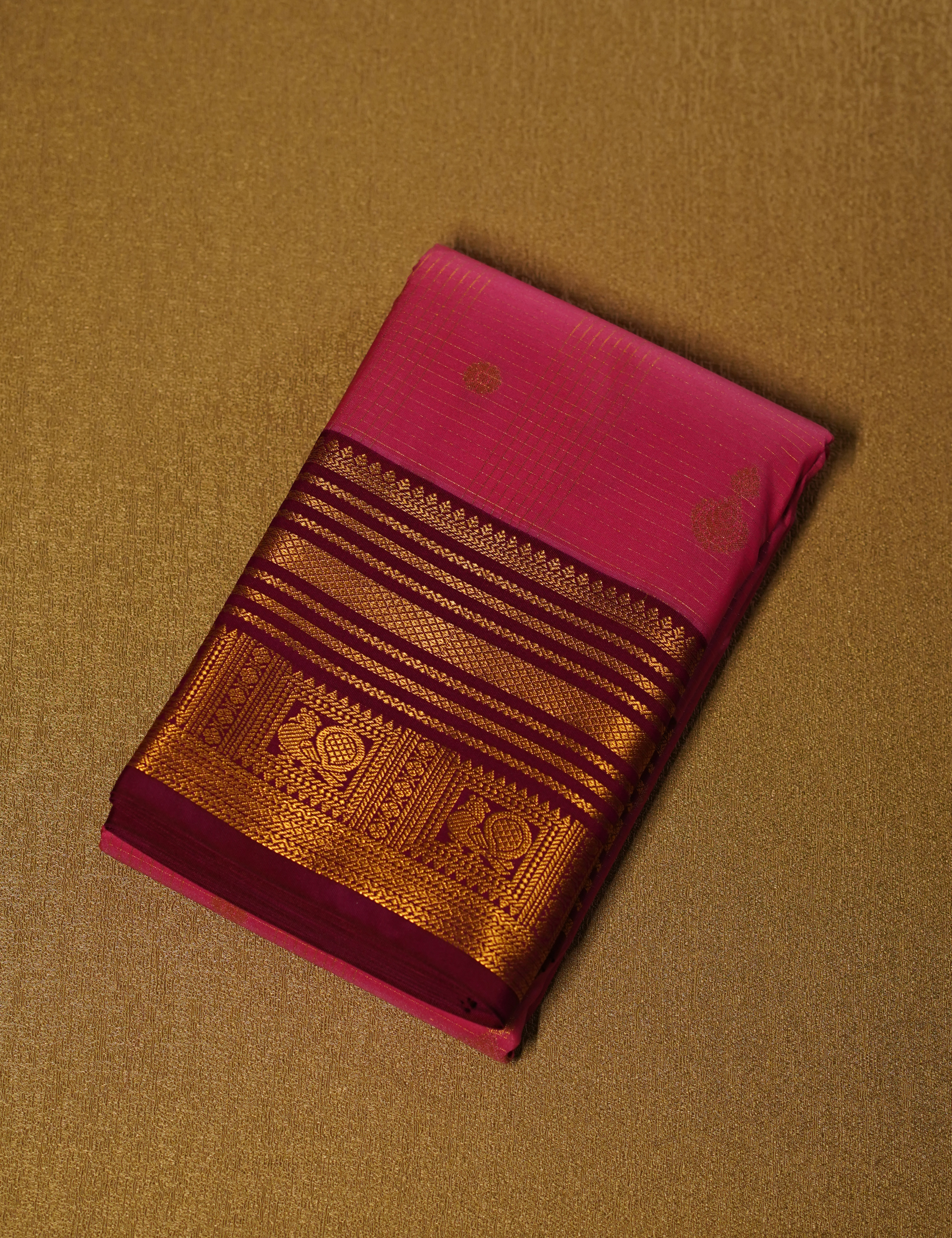 Rani Pink Soft Semi Silk Kanjivaram Saree with Deep Purple Korvai Border