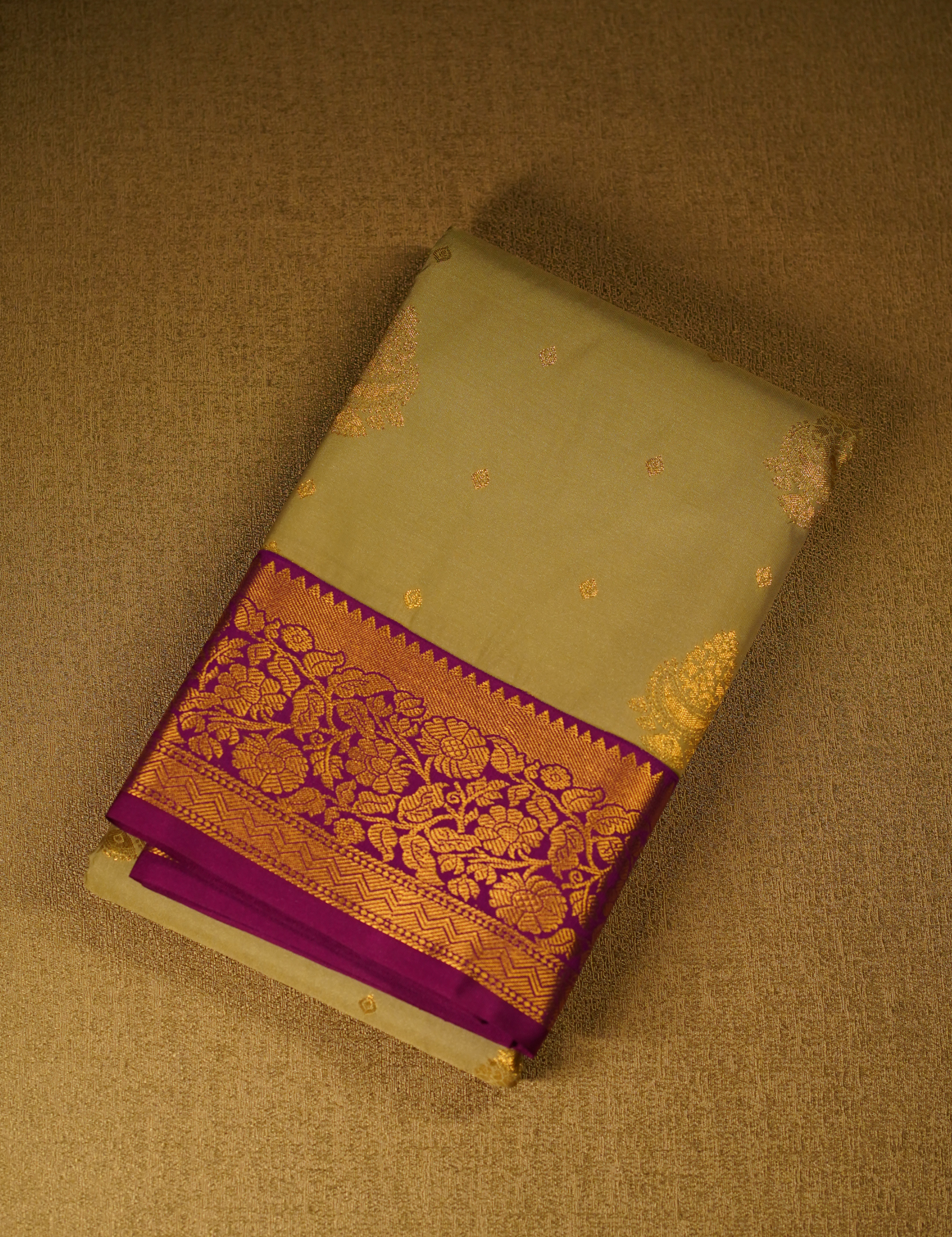 Cardamom Green Soft Kanchipuram Semi Silk Saree with Magenta Border