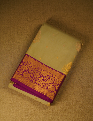 Cardamom Green Soft Kanchipuram Semi Silk Saree with Magenta Border