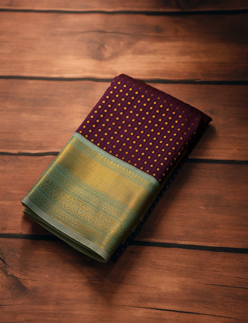 Deep Purple Soft Semi Silk Kanjivaram Saree with Pastel Blue Korvai Zari Border