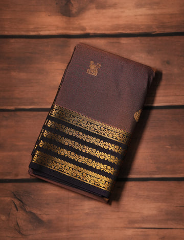 Cocoa Brown Soft Semi Silk Kanjivaram Saree with Plum Blue Korvai Zari Border