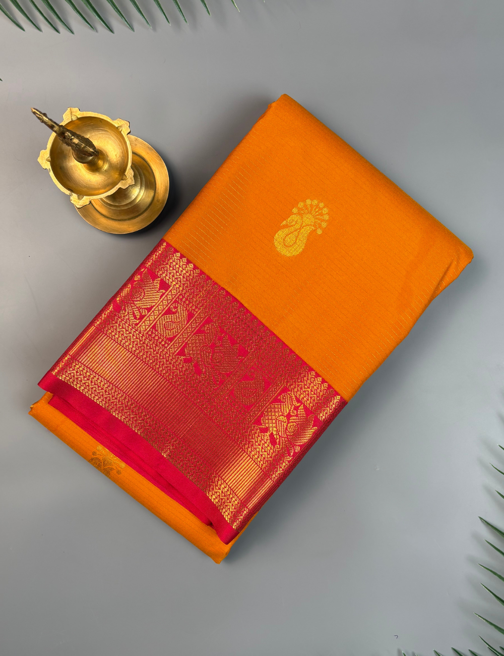 Yellow Soft Semi Silk Kanjivaram Saree With Elegant Rose Korvai Zari Border