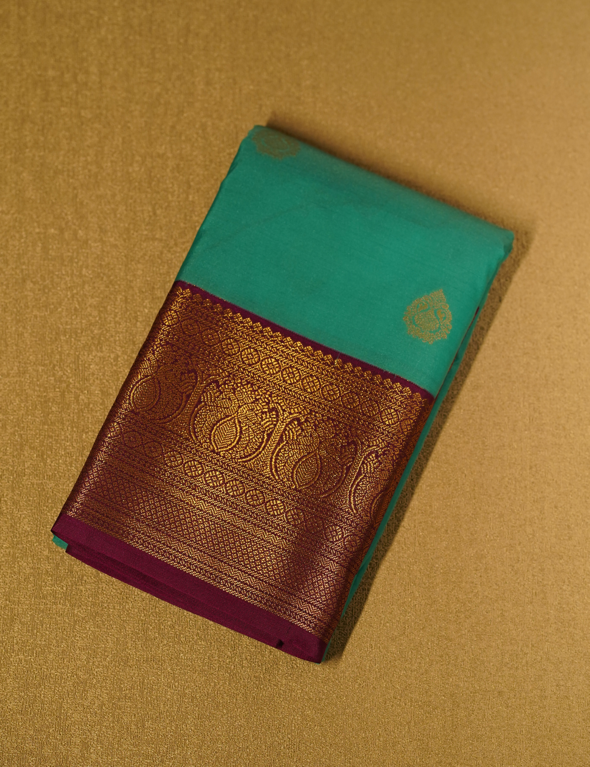 Sea Green Soft Semi Silk Kanjivaram Saree with Korvai Rich Magenta Zari Border