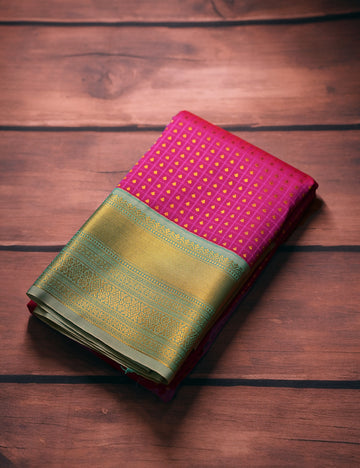 Rani Rose Soft Semi Silk Kanjivaram Saree with Elegant Blue Korvai Zari Border