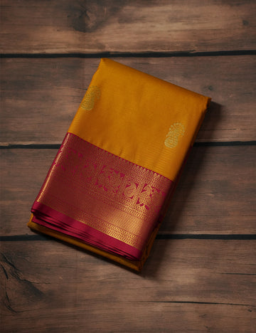 Yellow Soft Semi Silk Kanjivaram Saree With Elegant Rose Korvai Zari Border
