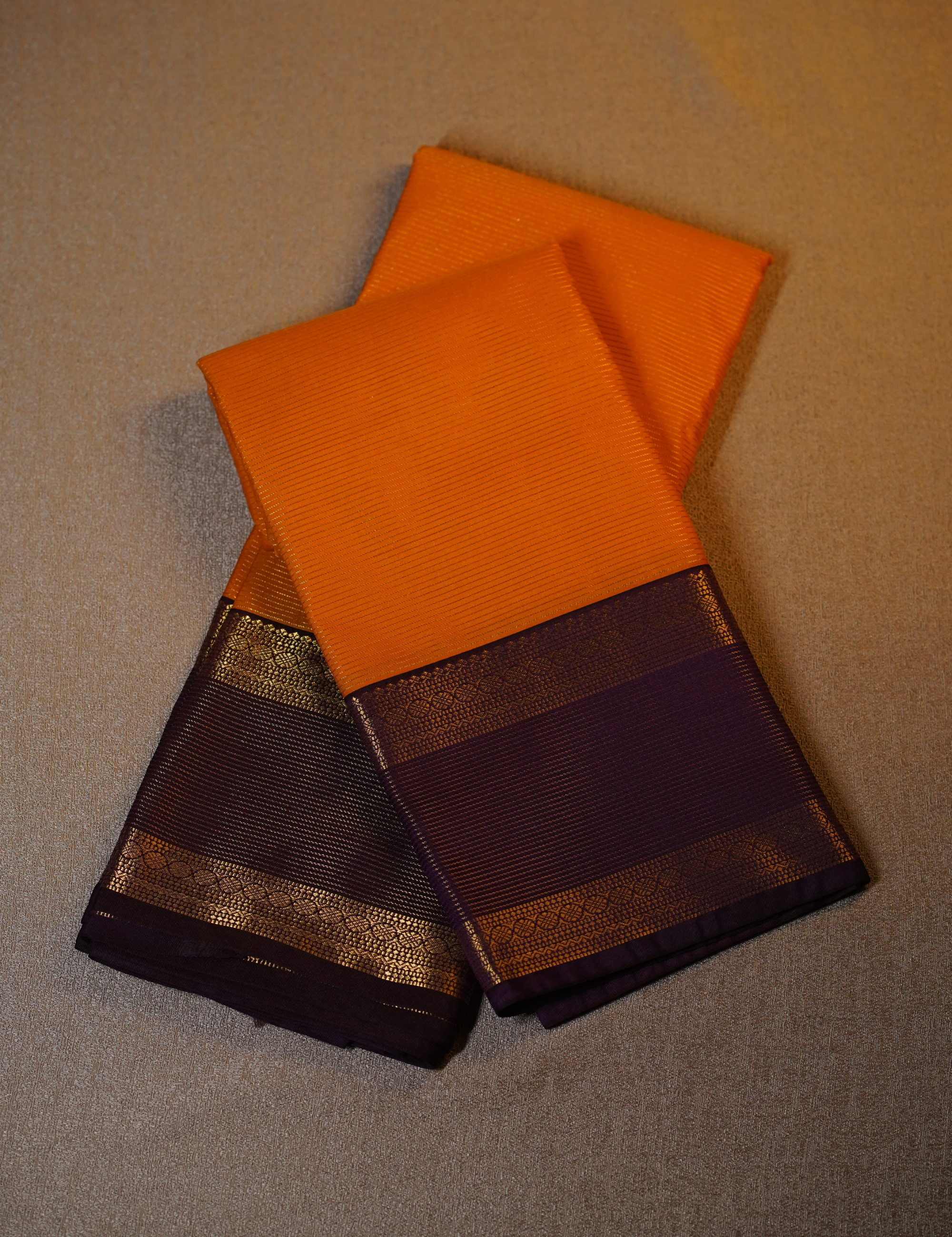 Mustard Yellow Soft Semi Silk Kanjivaram Saree with Brown Rette Pettu Zari Border