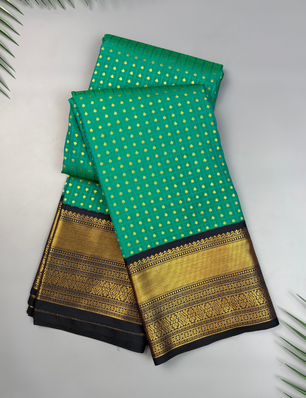 Emerald Green Soft Semi Silk Kanjivaram Saree with Dark Navy Zari Korvai Border