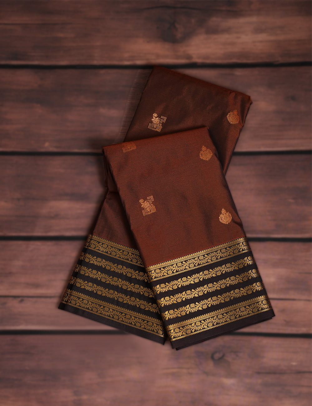 Chocolate Brown Soft Semi Silk Kanjivaram Saree with Coffee Brown Zari Border