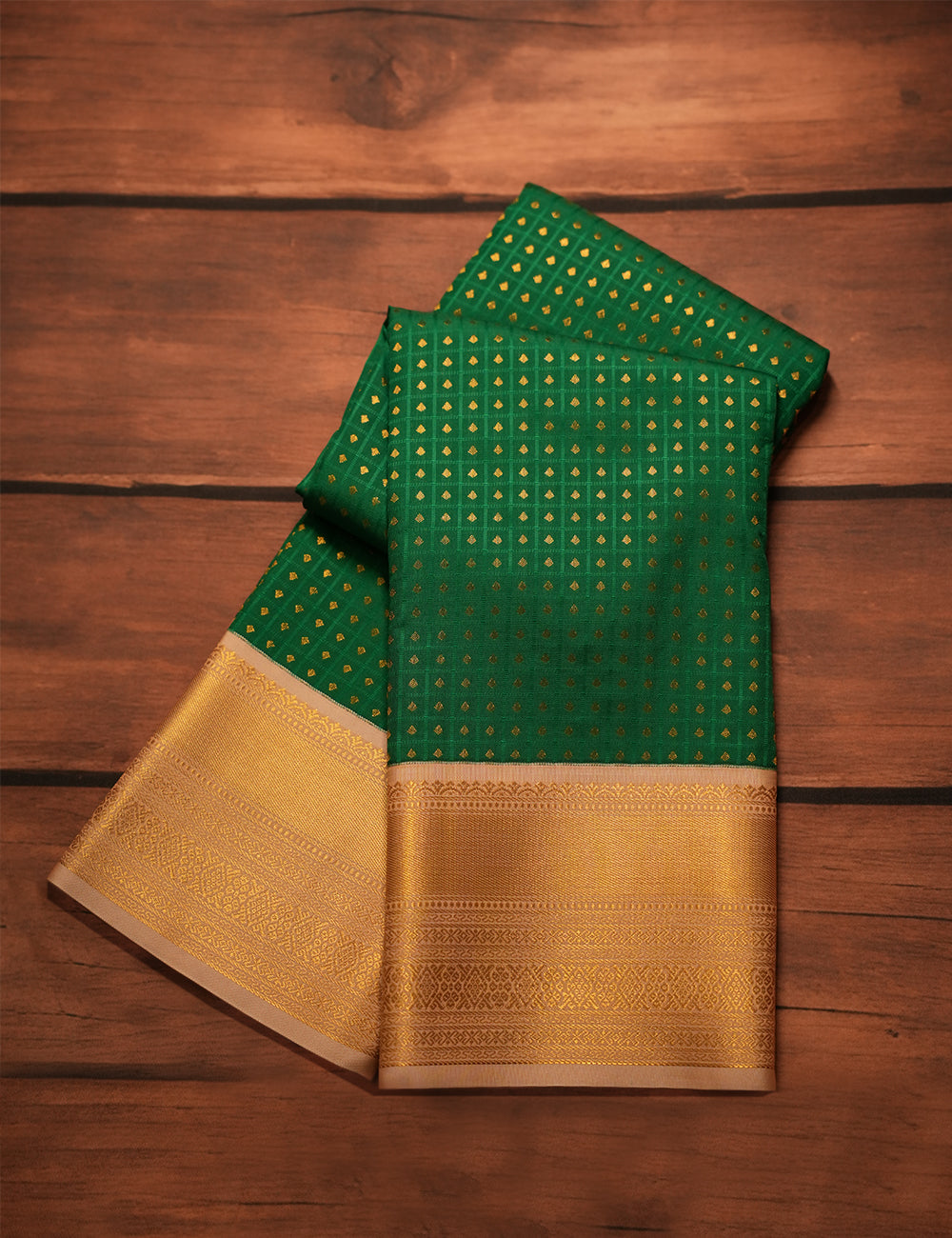 Emerald Green Soft Semi Silk Kanjivaram Saree with Pastel Pink Korvai Zari Border