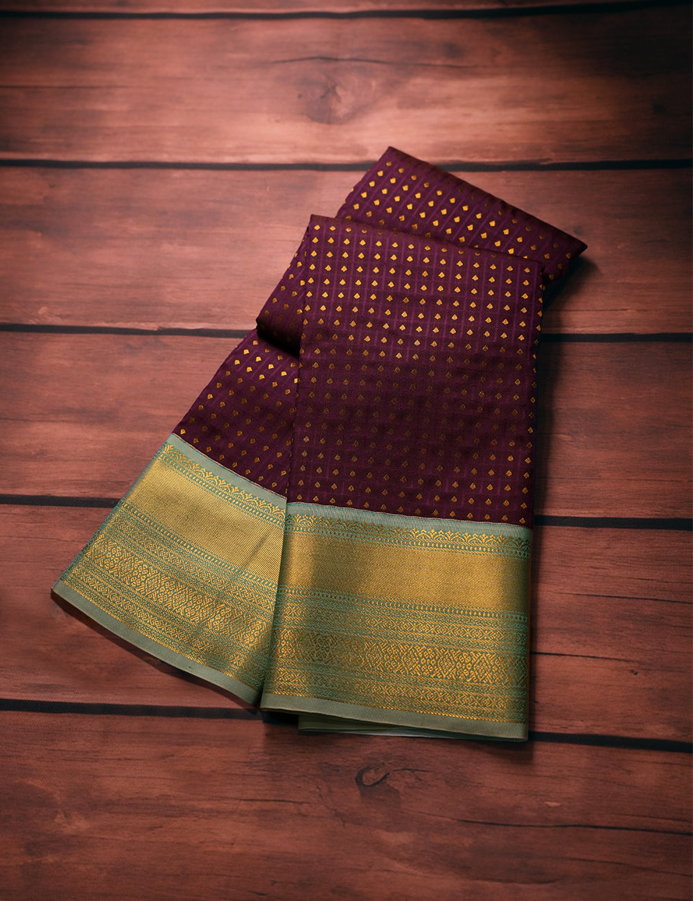 Deep Purple Soft Semi Silk Kanjivaram Saree with Pastel Blue Korvai Zari Border