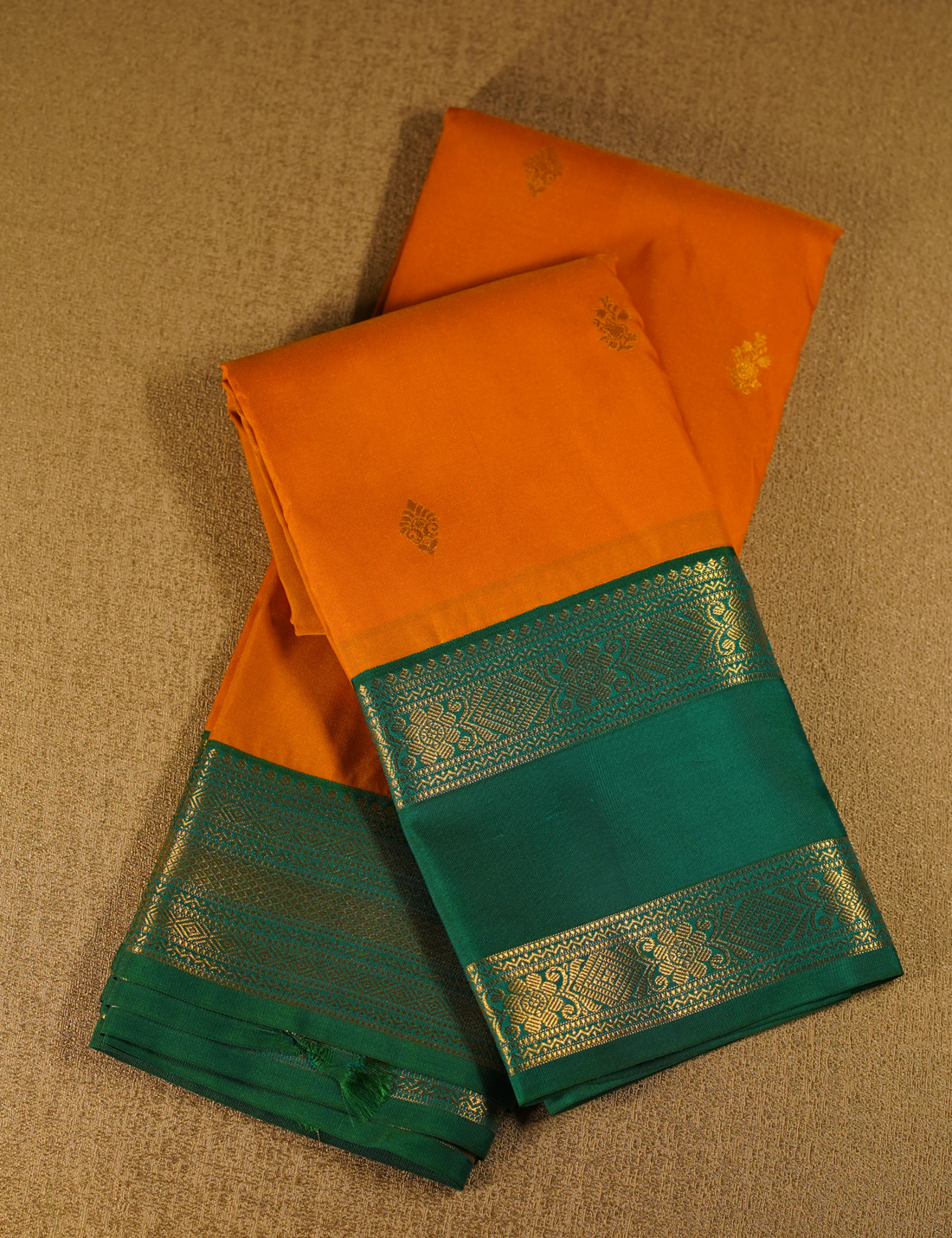 Vibrant Yellow Soft Semi Silk Kanjivaram Saree with Peacock Green Zari Border