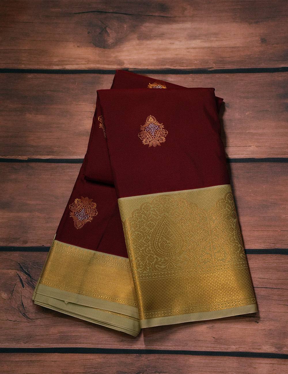 Maroon Soft Semi Silk Kanjivaram Saree with Rich Half White Korvai Zari Border