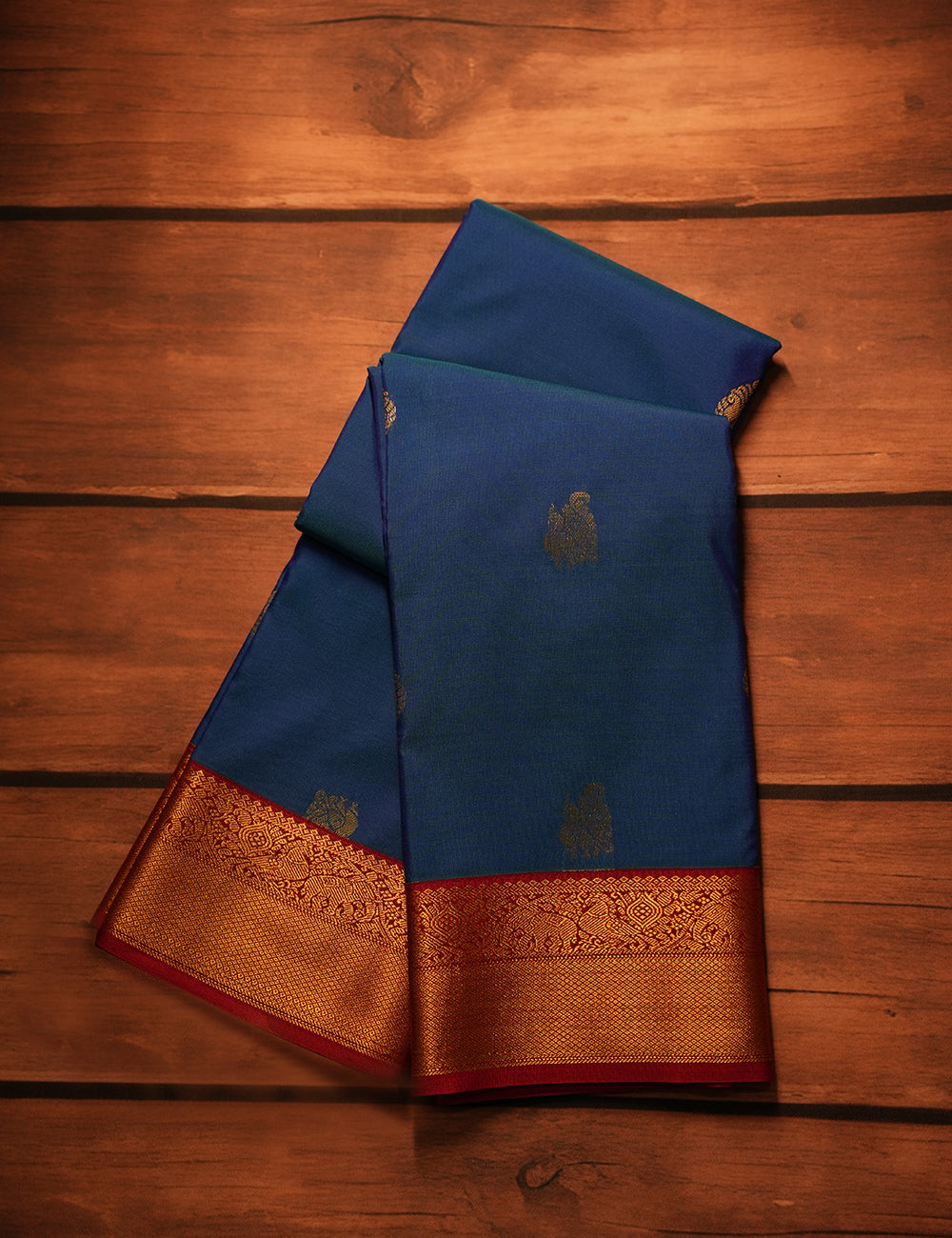 Royal Blue Soft Semi Silk Kanjivaram Saree with Rich Red Korvai Zari Border