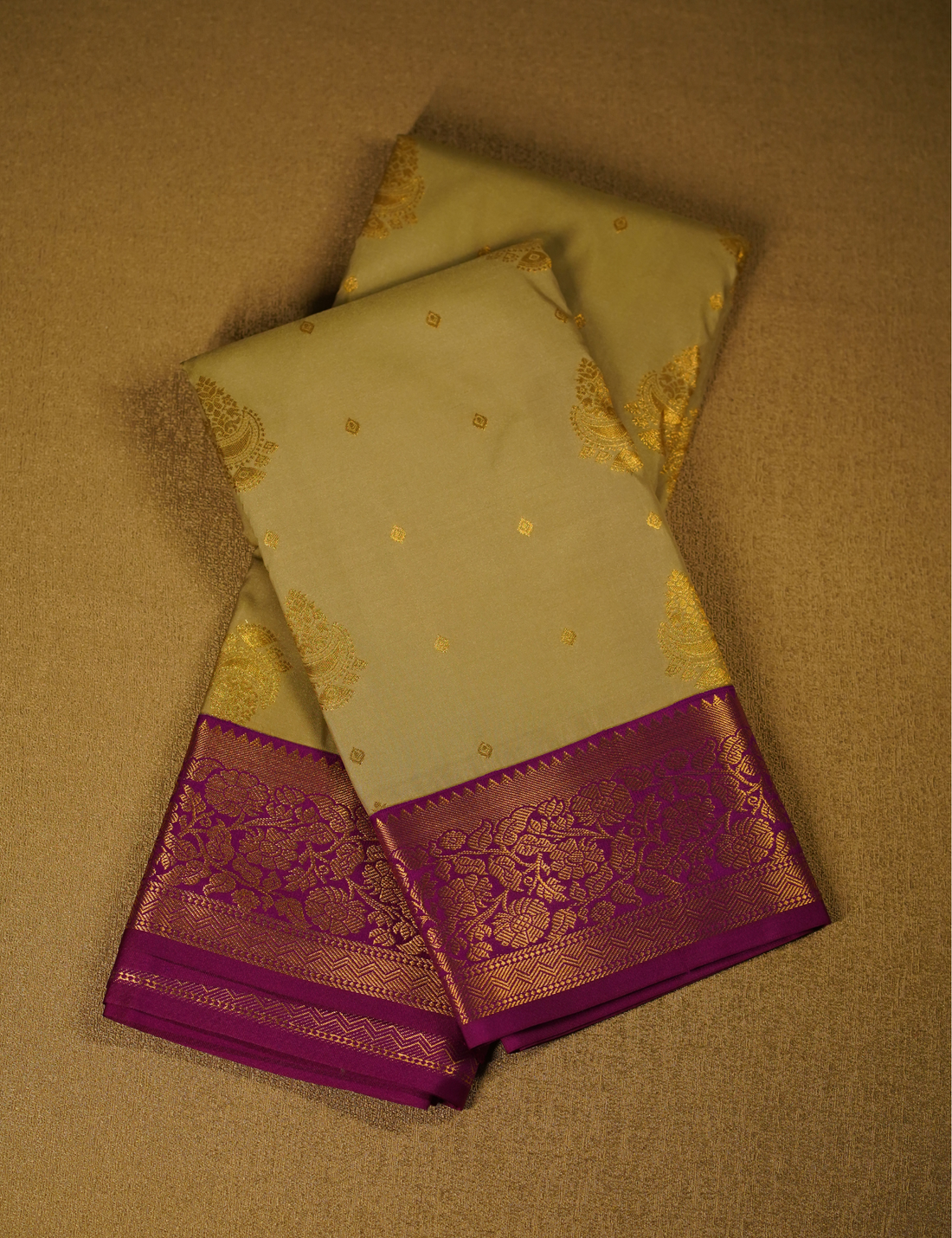 Cardamom Green Soft Kanchipuram Semi Silk Saree with Magenta Border