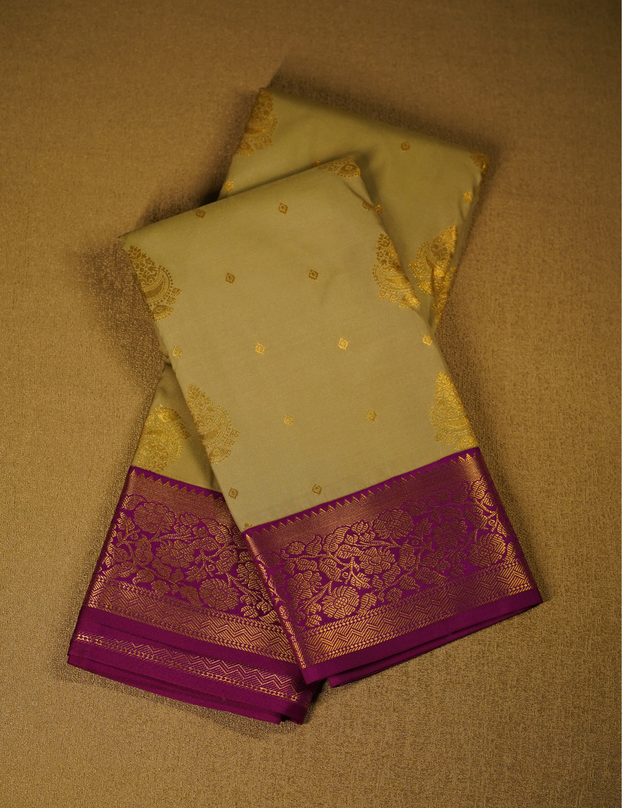 Cardamom Green Soft Kanchipuram Semi Silk Saree with Magenta Border