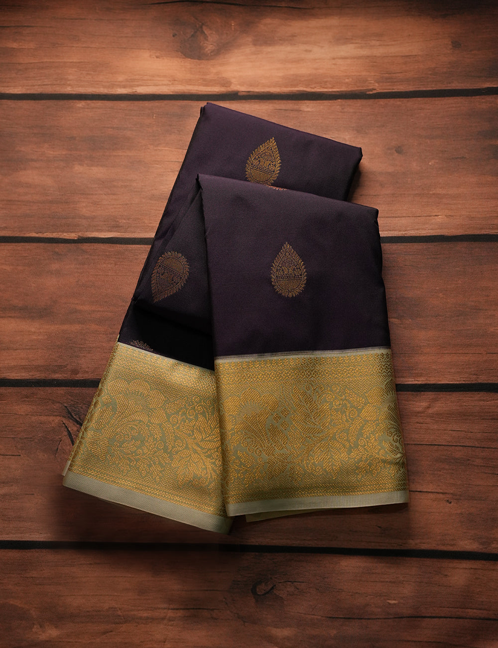 Royal Plum Blue Soft Semi Silk Kanjivaram Saree with Rich Half White Korvai Zari Border