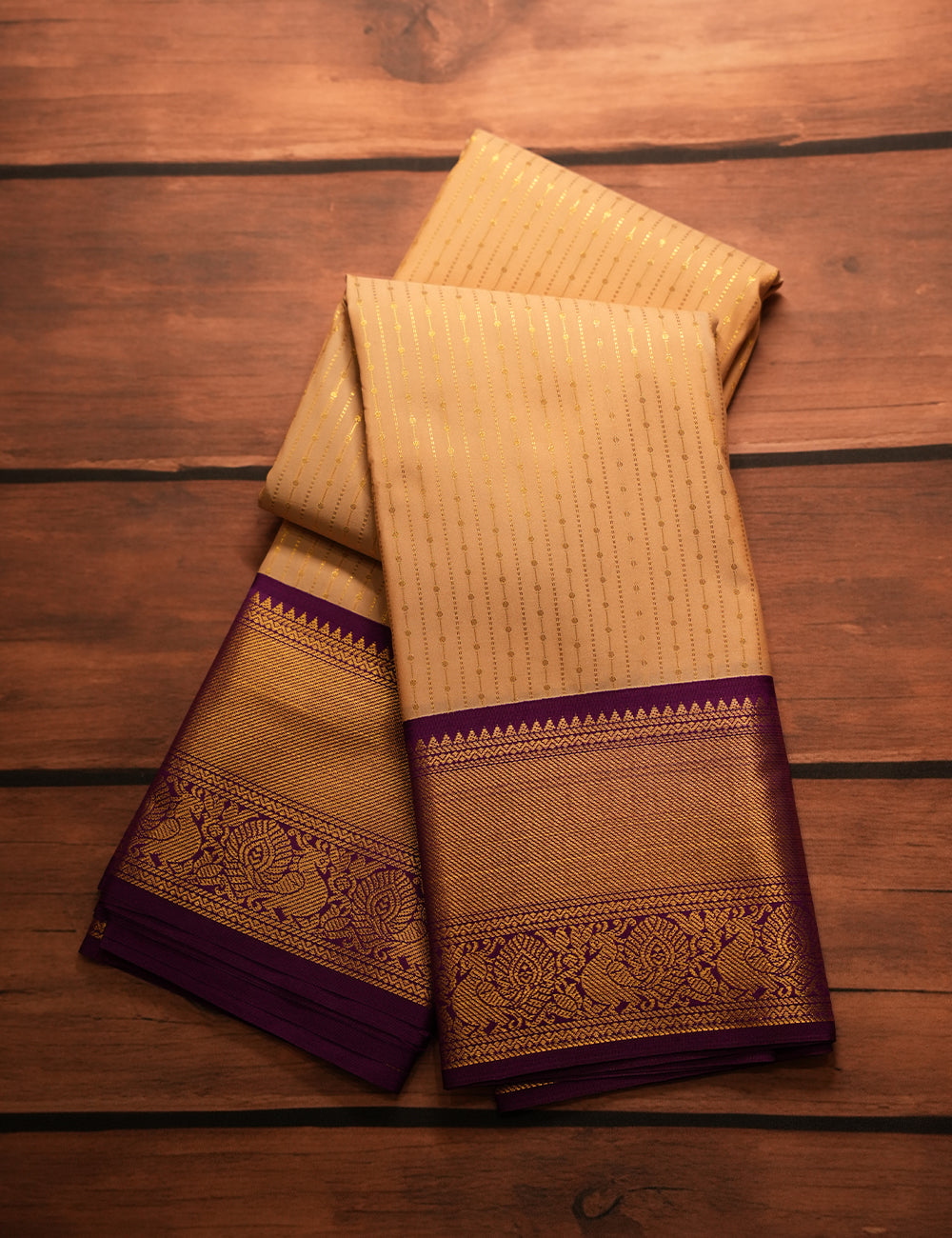 Peach Soft Semi Silk Kanjivaram Saree with Wine Korvai Zari Border