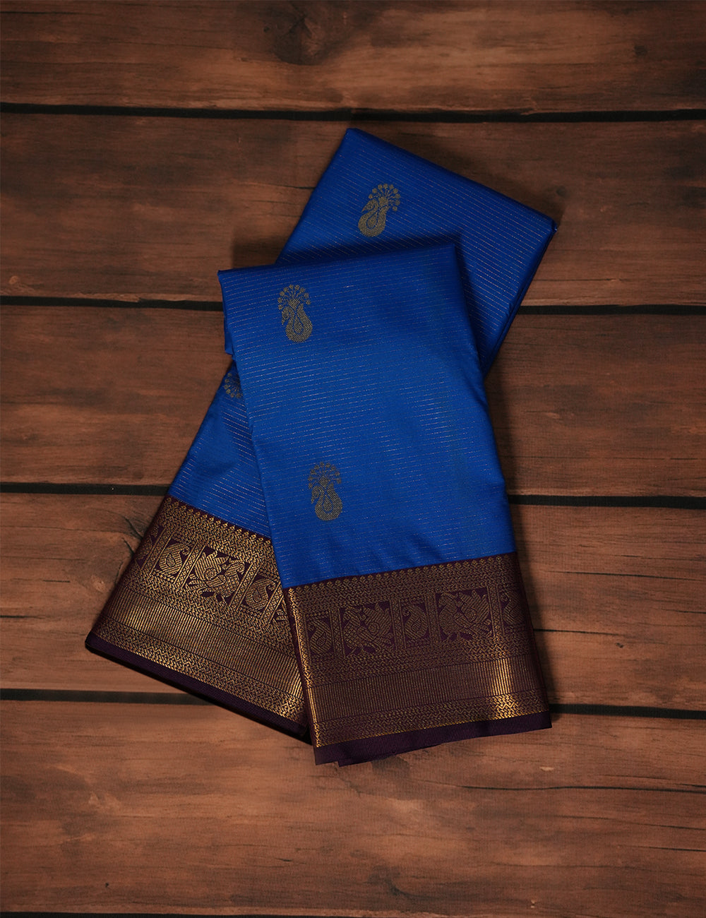 Royal Blue Soft Semi Silk Kanjivaram Saree with Plum Blue Korvai Zari Border