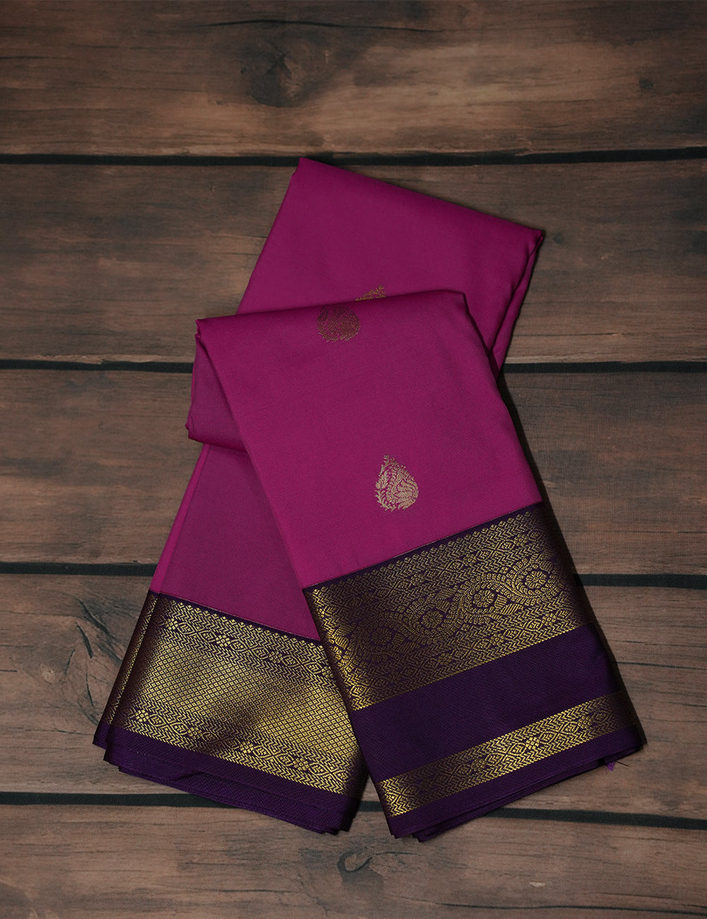Rose Soft Semi Silk Kanjivaram Saree with Purple Korvai Zari Border