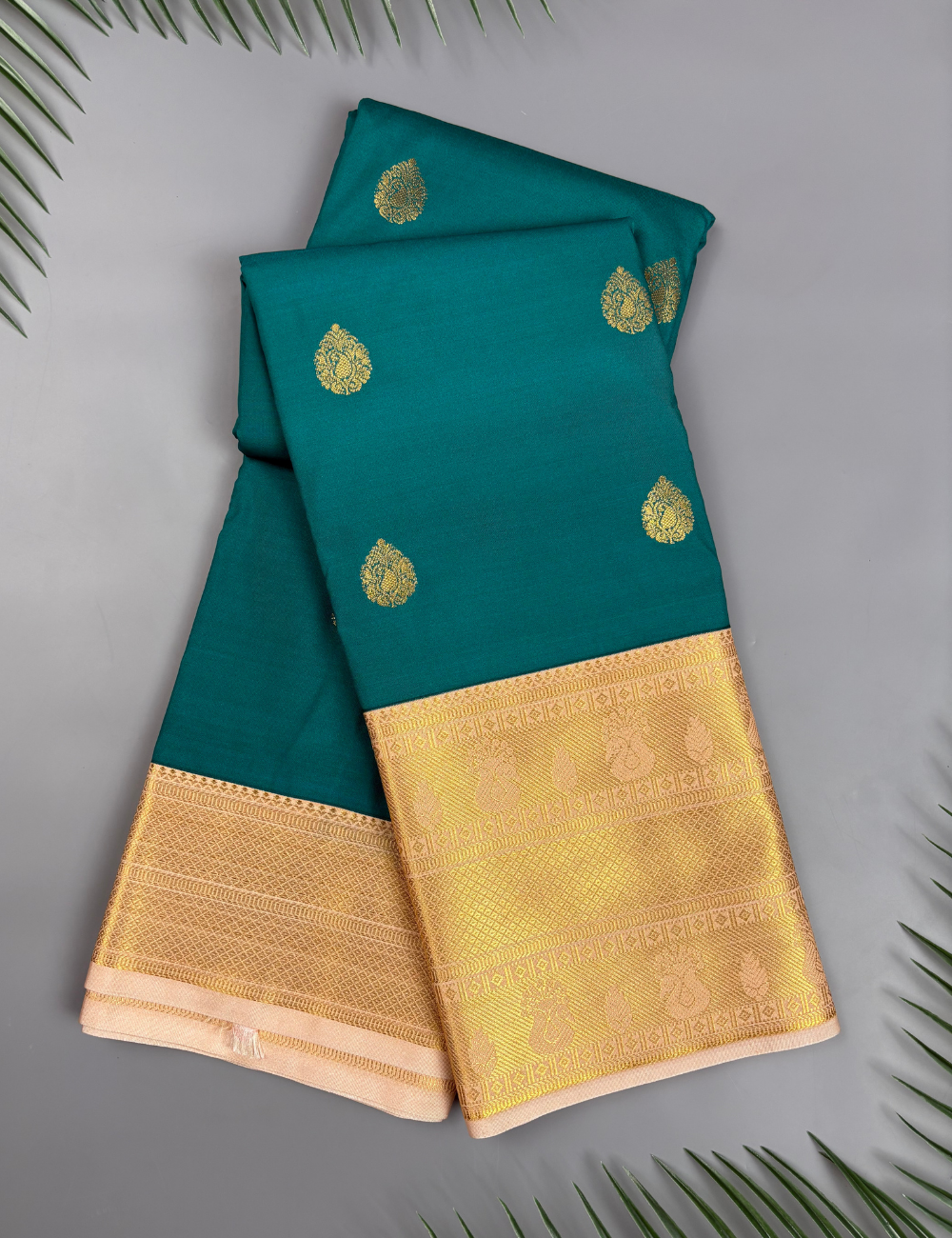 Emerald Green Soft Semi Silk Kanchipuram Saree with Rich Gold Zari Korvai Border