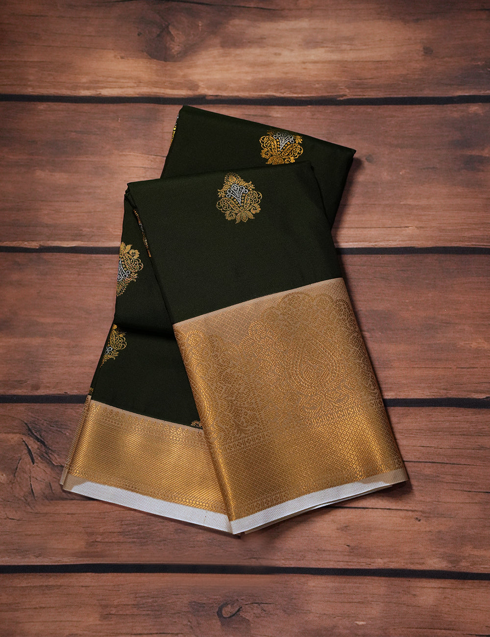 Classic Bottle Green Soft Semi Silk Kanjivaram Saree with Grand Gold Zari Korvai Border