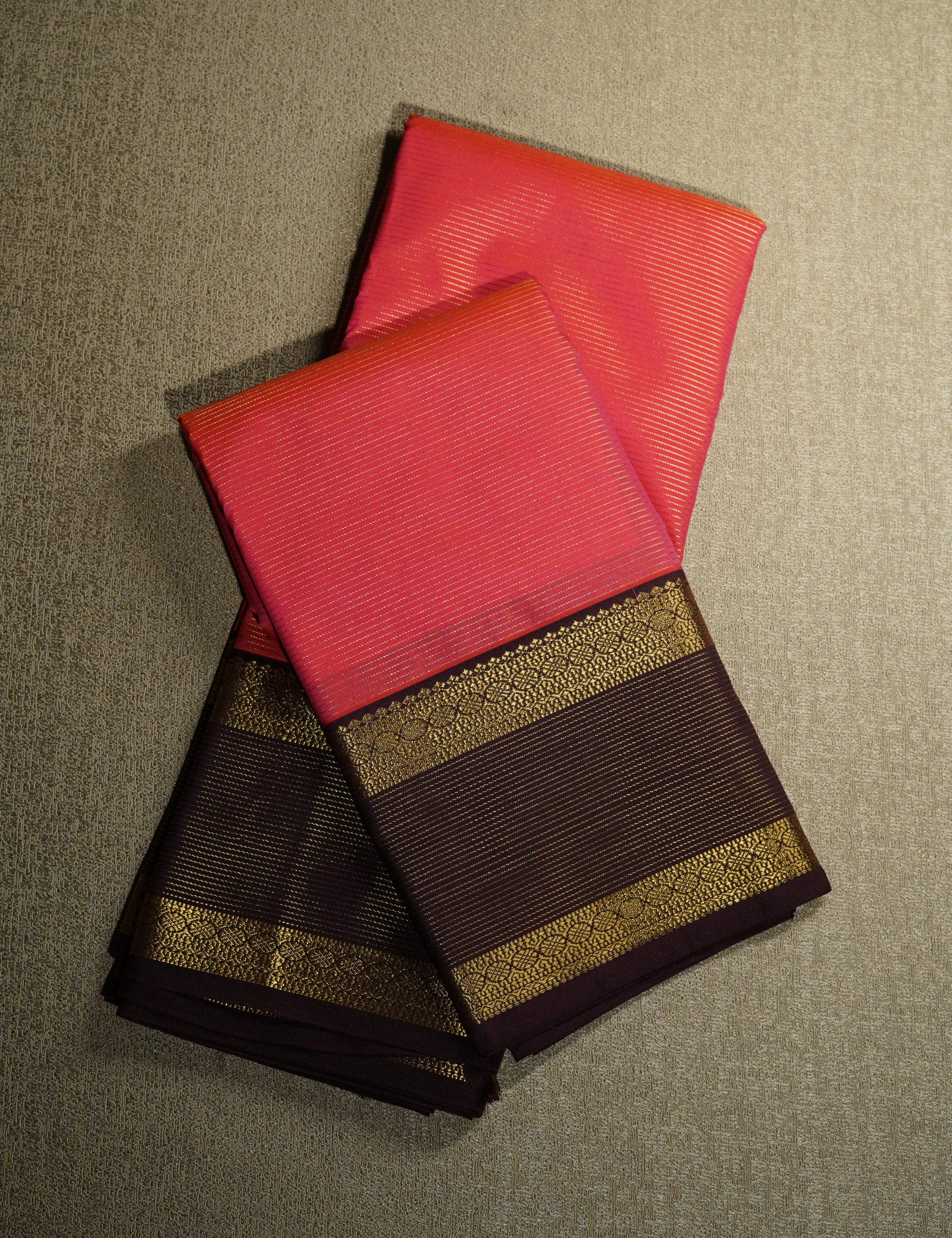 Crimson Red Soft Semi Silk Kanjivaram Saree with Brown Rette Pettu Border