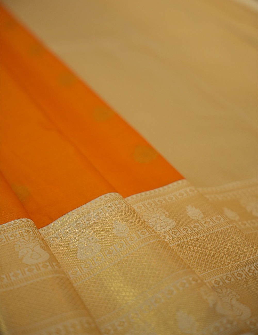 Mango Yellow Soft Semi Silk Kanjivaram Saree with Half White Korvai Zari Border