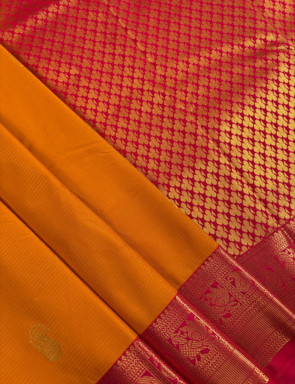 Yellow Soft Semi Silk Kanjivaram Saree With Elegant Rose Korvai Zari Border
