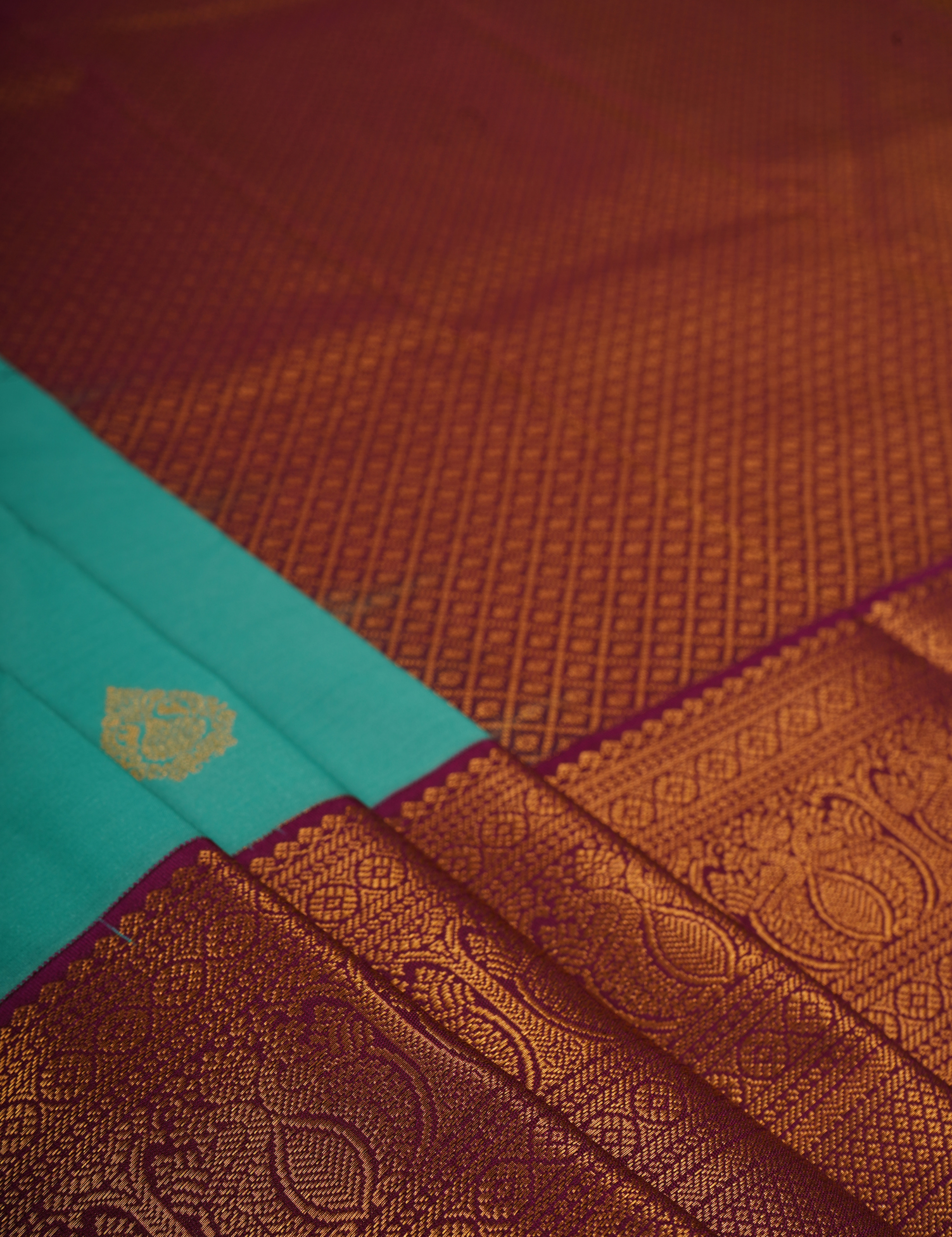 Sea Green Soft Semi Silk Kanjivaram Saree with Korvai Rich Magenta Zari Border
