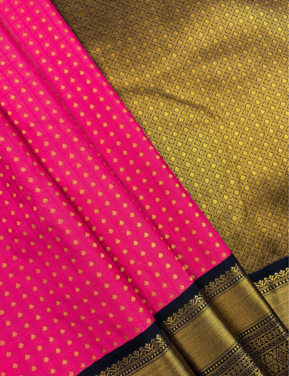 Rose Soft Semi Silk Kanjivaram Saree with Navy Korvai Border